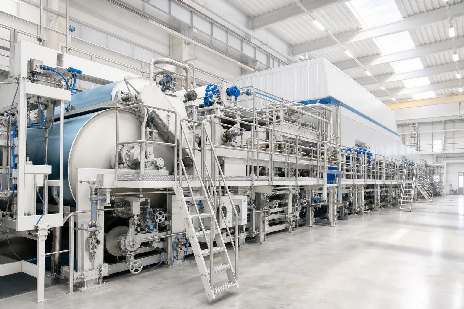 High-resolution Crescent Former tissue machine in a bright modern paper mill